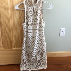 Ivory mock neck lace dress